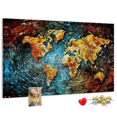 Tableau affichage liège Carte du monde colorée de style abstrait