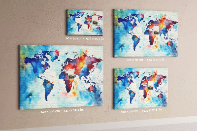 Tableau de liège carte du monde colorée à l'aquarelle