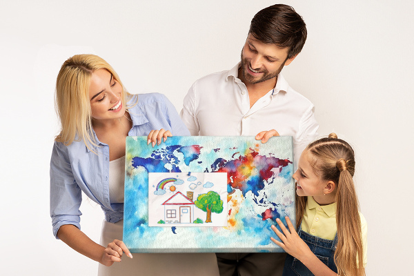 Tableau de liège carte du monde colorée à l'aquarelle