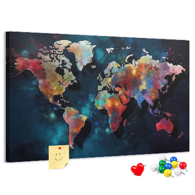 Tableau en liège Carte du monde colorée sur fond sombre
