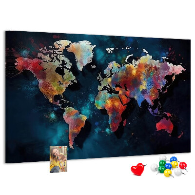 Tableau en liège Carte du monde colorée sur fond sombre