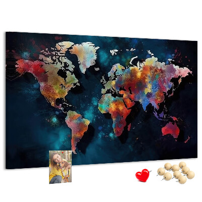 Tableau en liège Carte du monde colorée sur fond sombre
