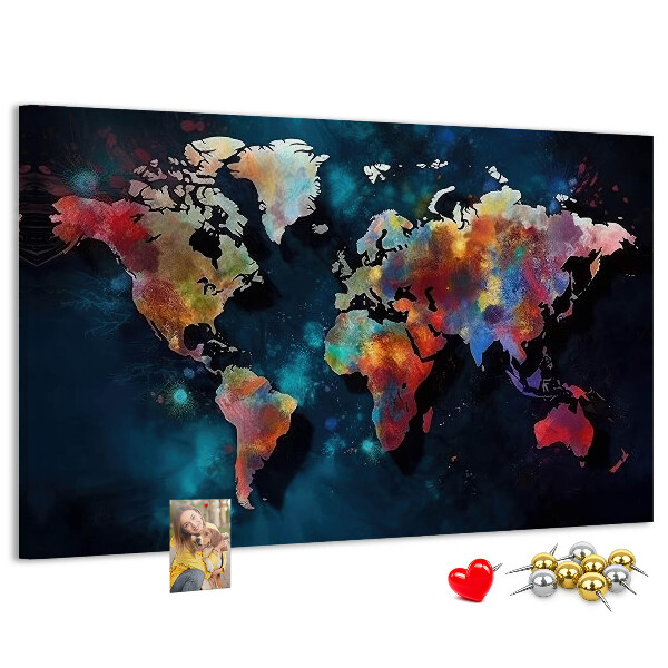 Tableau en liège Carte du monde colorée sur fond sombre