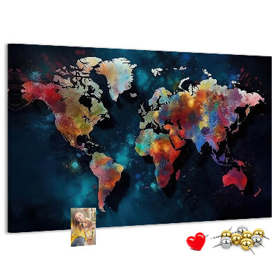 Tableau en liège Carte du monde colorée sur fond sombre
