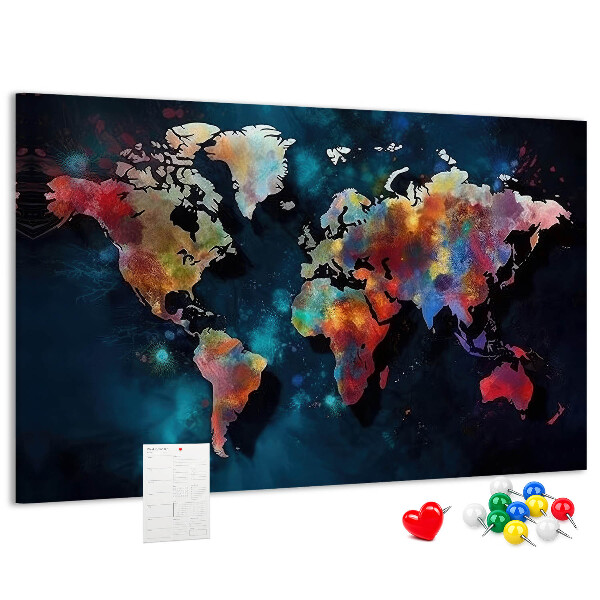 Tableau en liège Carte du monde colorée sur fond sombre
