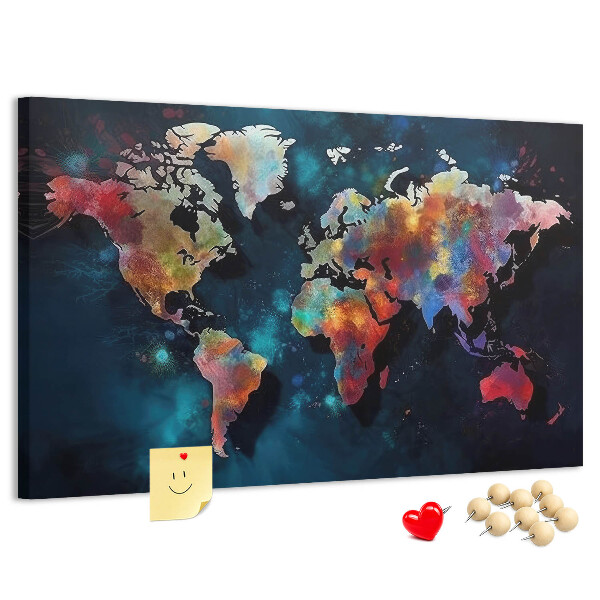 Tableau en liège Carte du monde colorée sur fond sombre
