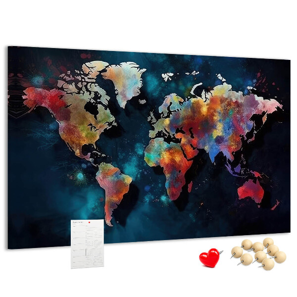 Tableau en liège Carte du monde colorée sur fond sombre