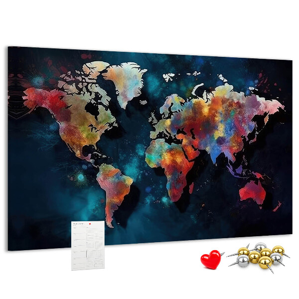 Tableau en liège Carte du monde colorée sur fond sombre