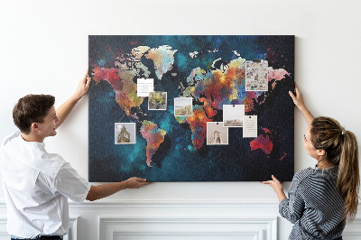 Tableau en liège Carte du monde colorée sur fond sombre