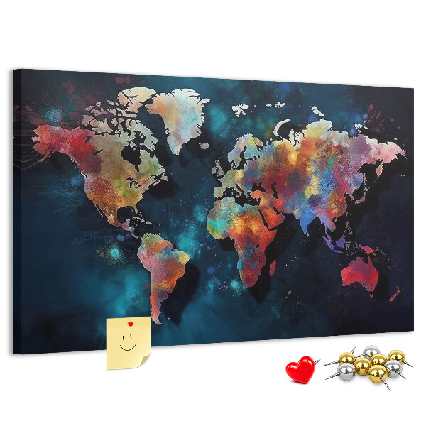 Tableau en liège Carte du monde colorée sur fond sombre