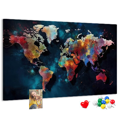 Tableau en liège Carte du monde colorée sur fond sombre
