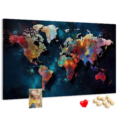 Tableau en liège Carte du monde colorée sur fond sombre