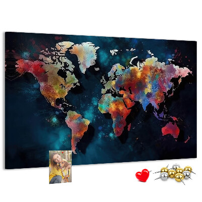 Tableau en liège Carte du monde colorée sur fond sombre