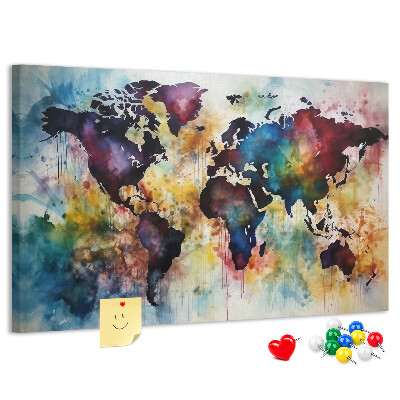 Tableau affichage liège Carte du monde colorée dans le style aquarelle