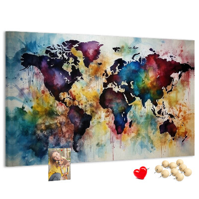 Tableau affichage liège Carte du monde colorée dans le style aquarelle