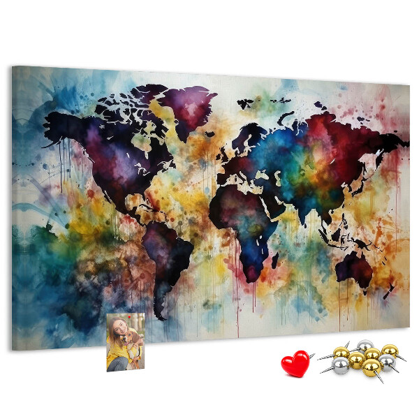 Tableau affichage liège Carte du monde colorée dans le style aquarelle