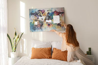 Tableau affichage liège Carte du monde colorée dans le style aquarelle