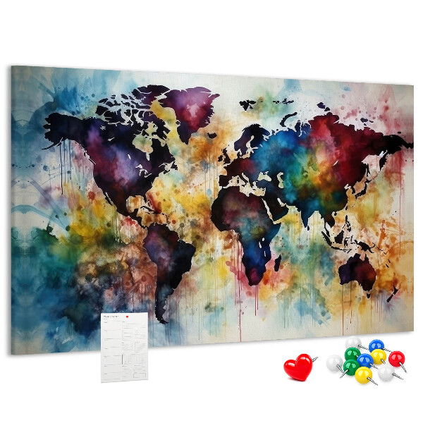 Tableau affichage liège Carte du monde colorée dans le style aquarelle