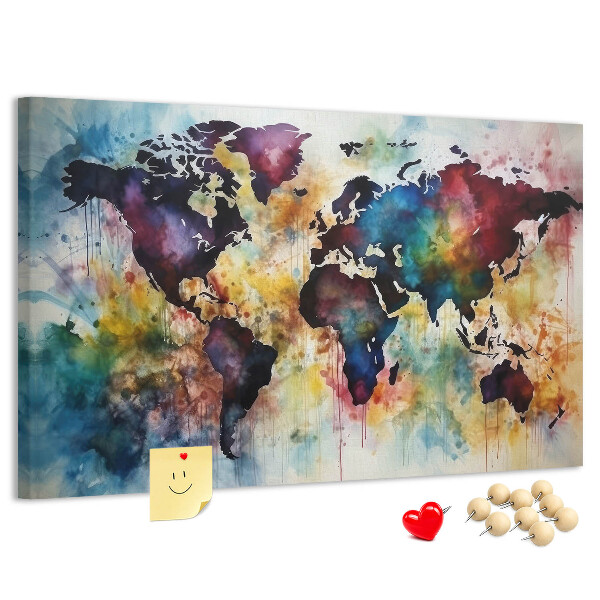 Tableau affichage liège Carte du monde colorée dans le style aquarelle
