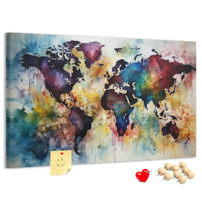 Tableau affichage liège Carte du monde colorée dans le style aquarelle