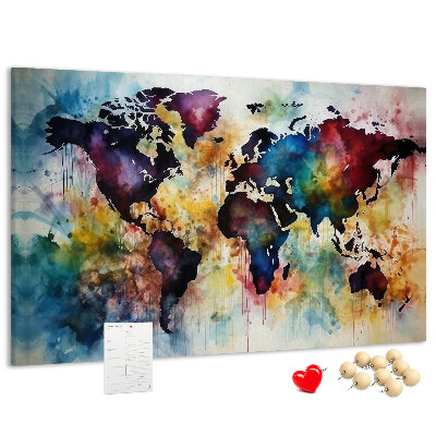 Tableau affichage liège Carte du monde colorée dans le style aquarelle