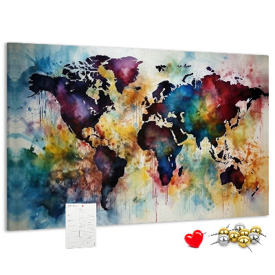 Tableau affichage liège Carte du monde colorée dans le style aquarelle