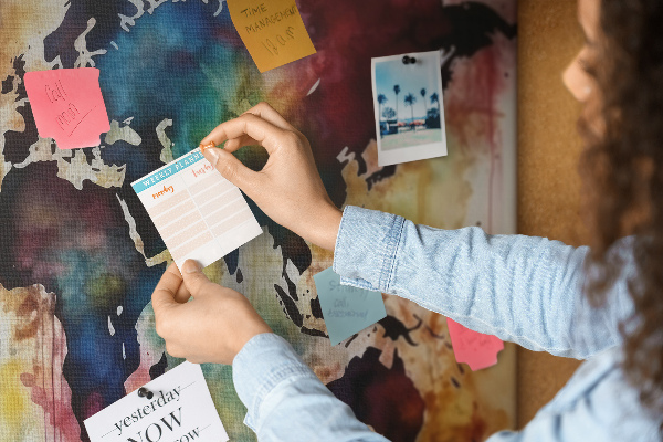 Tableau affichage liège Carte du monde colorée dans le style aquarelle