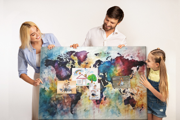 Tableau affichage liège Carte du monde colorée dans le style aquarelle