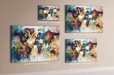 Tableau affichage liège Carte du monde colorée dans le style aquarelle