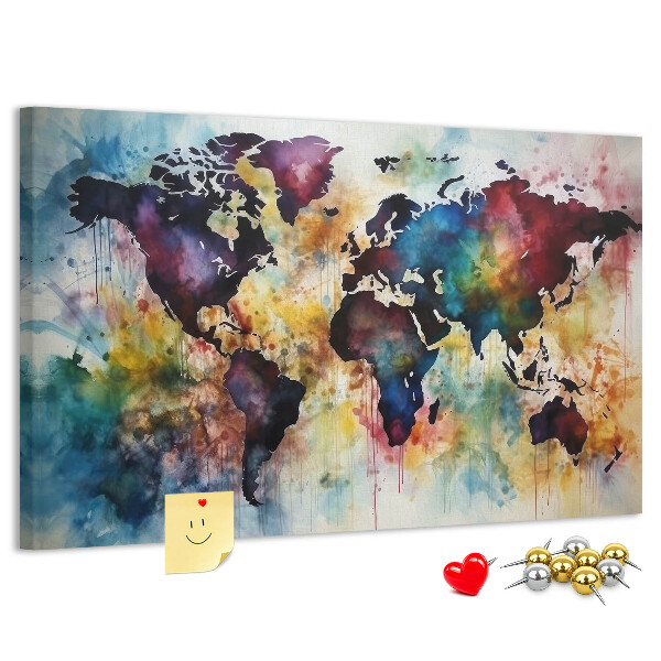 Tableau affichage liège Carte du monde colorée dans le style aquarelle