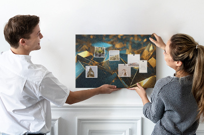 Tableau en liège formes géométriques dorées et bleues