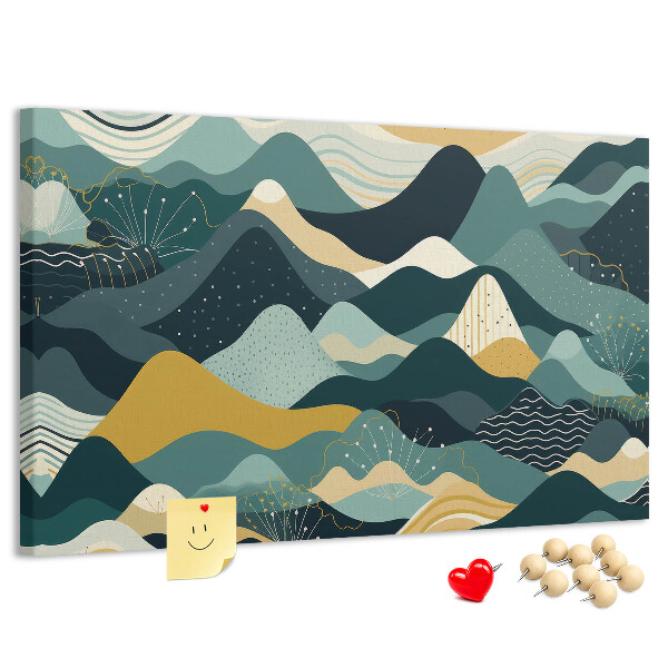 Tableau affichage liège Motifs abstraits de paysages montagneux en couleurs.