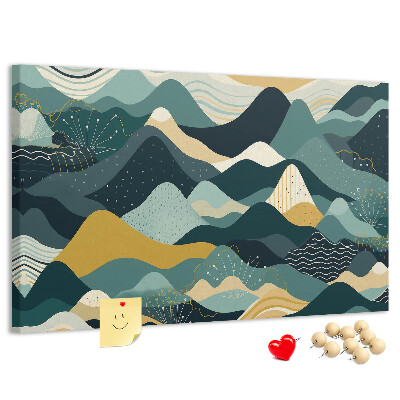 Tableau affichage liège Motifs abstraits de paysages montagneux en couleurs.