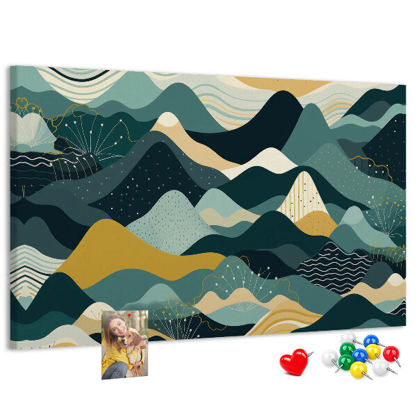 Tableau affichage liège Motifs abstraits de paysages montagneux en couleurs.