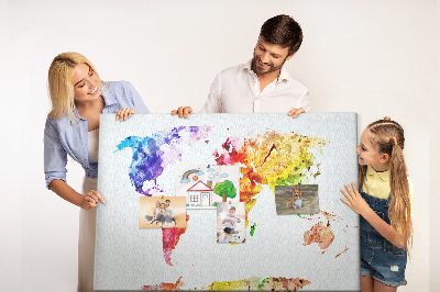 Tableau de liège carte du monde colorée à l'aquarelle