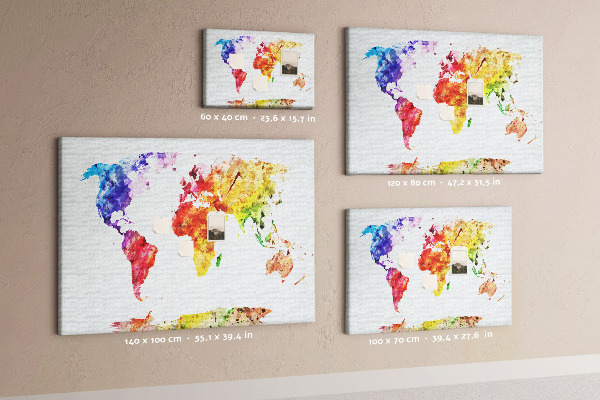 Tableau de liège carte du monde colorée à l'aquarelle