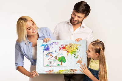 Tableau de liège carte du monde colorée à l'aquarelle