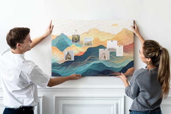 Tableau en liège Montagnes abstraites aux teintes pastel