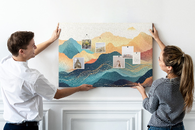 Tableau en liège Montagnes abstraites aux teintes pastel