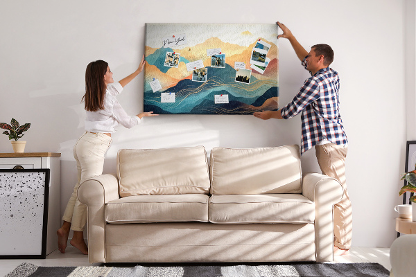 Tableau en liège Montagnes abstraites aux teintes pastel