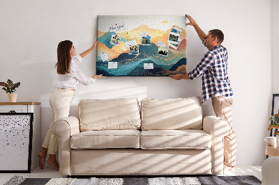 Tableau en liège Montagnes abstraites aux teintes pastel