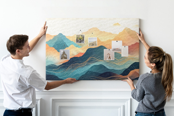 Tableau en liège Montagnes abstraites aux teintes pastel