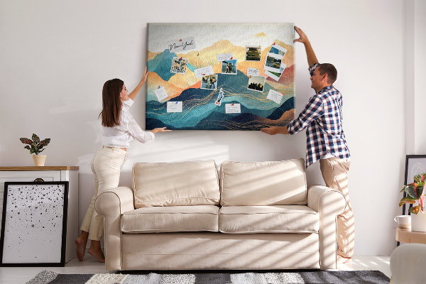 Tableau en liège Montagnes abstraites aux teintes pastel