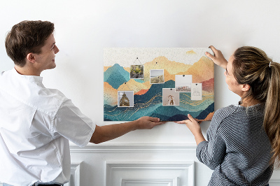 Tableau en liège Montagnes abstraites aux teintes pastel