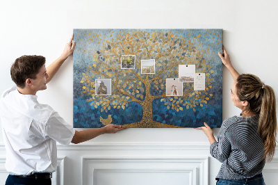 Tableau de liège Feuille d'or sur fond d'arbre bleu