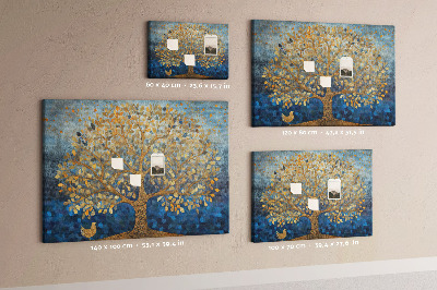 Tableau de liège Feuille d'or sur fond d'arbre bleu