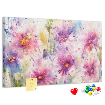 Tableau affichage liège Aquarelles florales dans les tons de rose.