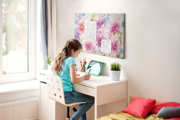 Tableau affichage liège Aquarelles florales dans les tons de rose.