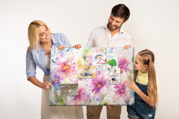 Tableau affichage liège Aquarelles florales dans les tons de rose.