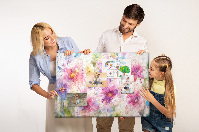 Tableau affichage liège Aquarelles florales dans les tons de rose.